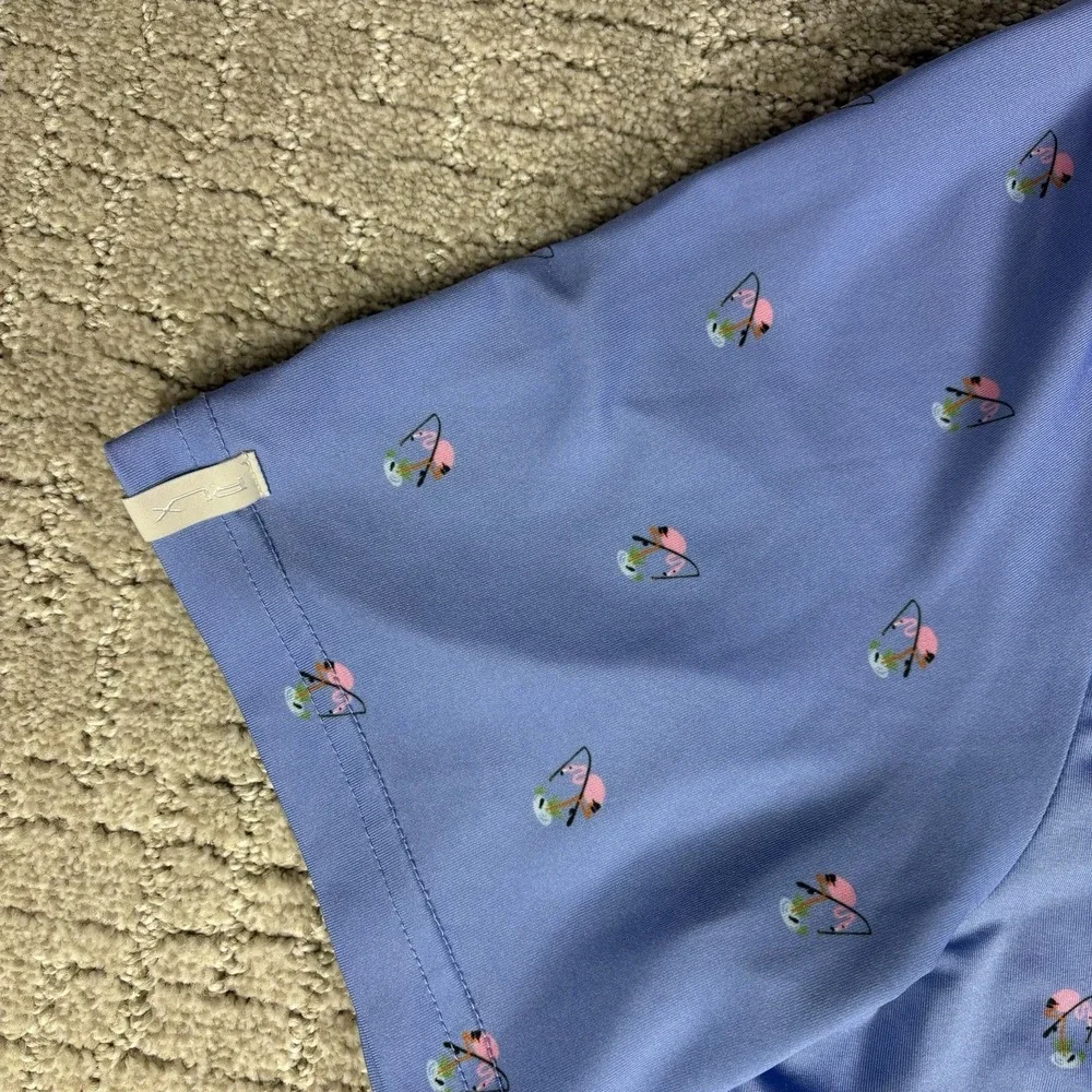 RLX Ralph Lauren Polo Shirt Mens L Blue Golf Flamingo Print Wicking Stretch